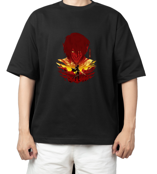 Anime Attack on titan shingeki no kyojin eren levi mikasa  Aot black  Oversize  t- shirt 9