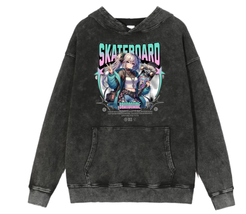 RANDOM ANIME GIRL Oversize  Hoodie Washed gray 9