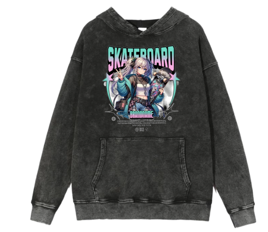 RANDOM ANIME GIRL Oversize  Hoodie Washed gray 9