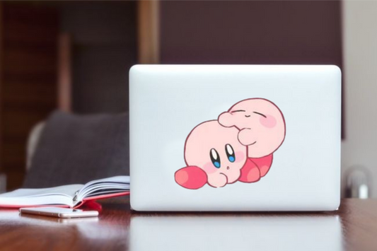 Kawaii Kirby Laptop Sticker, Cute Pink Anime Character Vinyl Decal for MacBook, Waterproof Aesthetic Decal for Water Bottle, Tablet, and Notebook 9