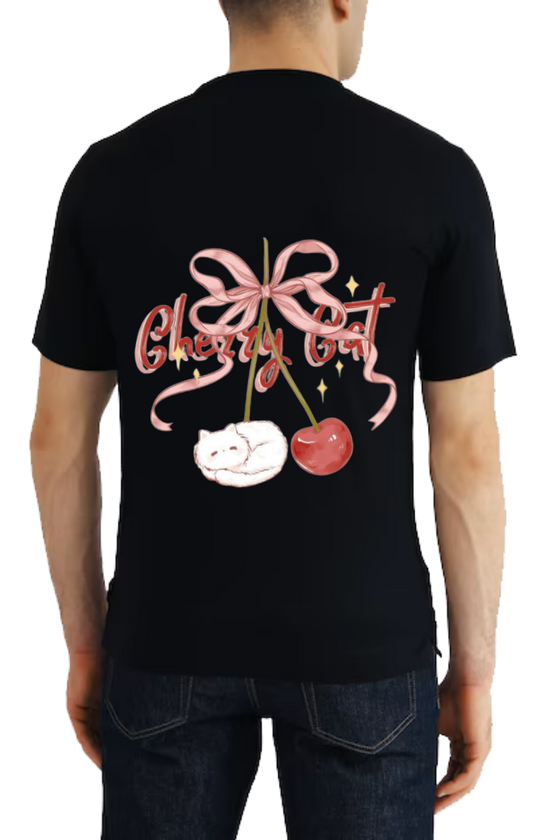 Cherry Cat t- shirt One Size Black back 9