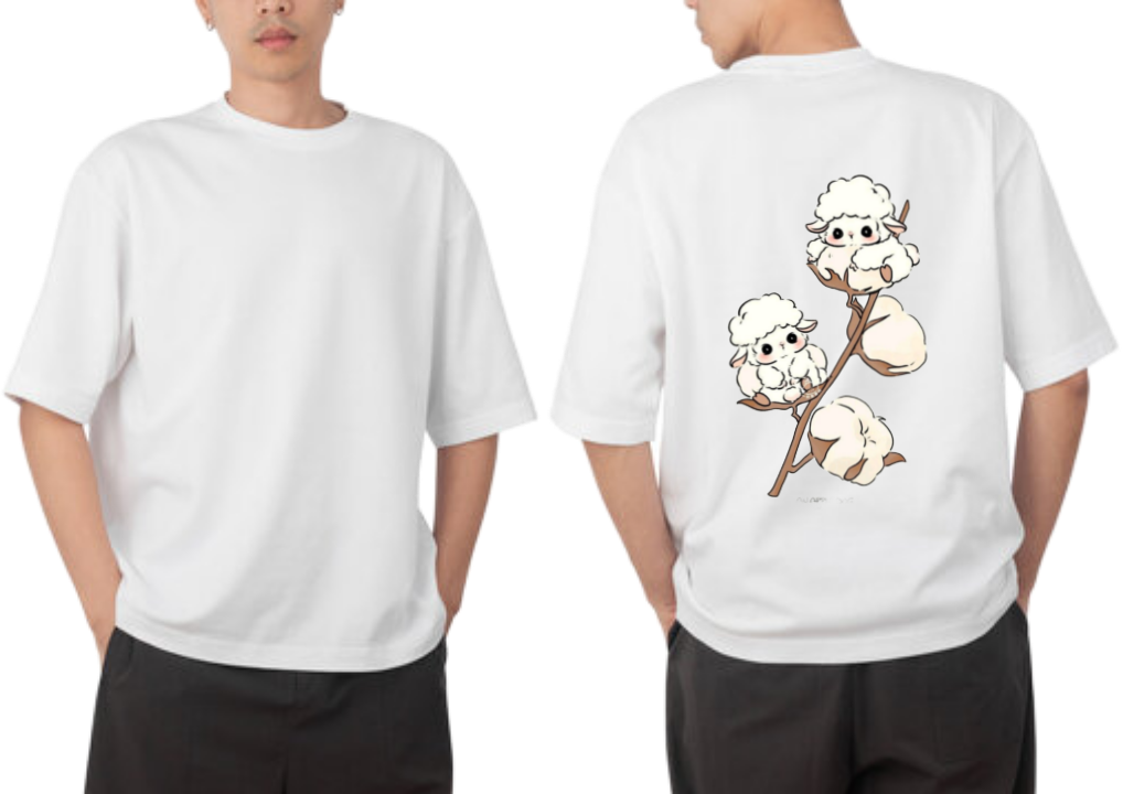 Cute Kawaii Sheep t- shirt One Size White back 9