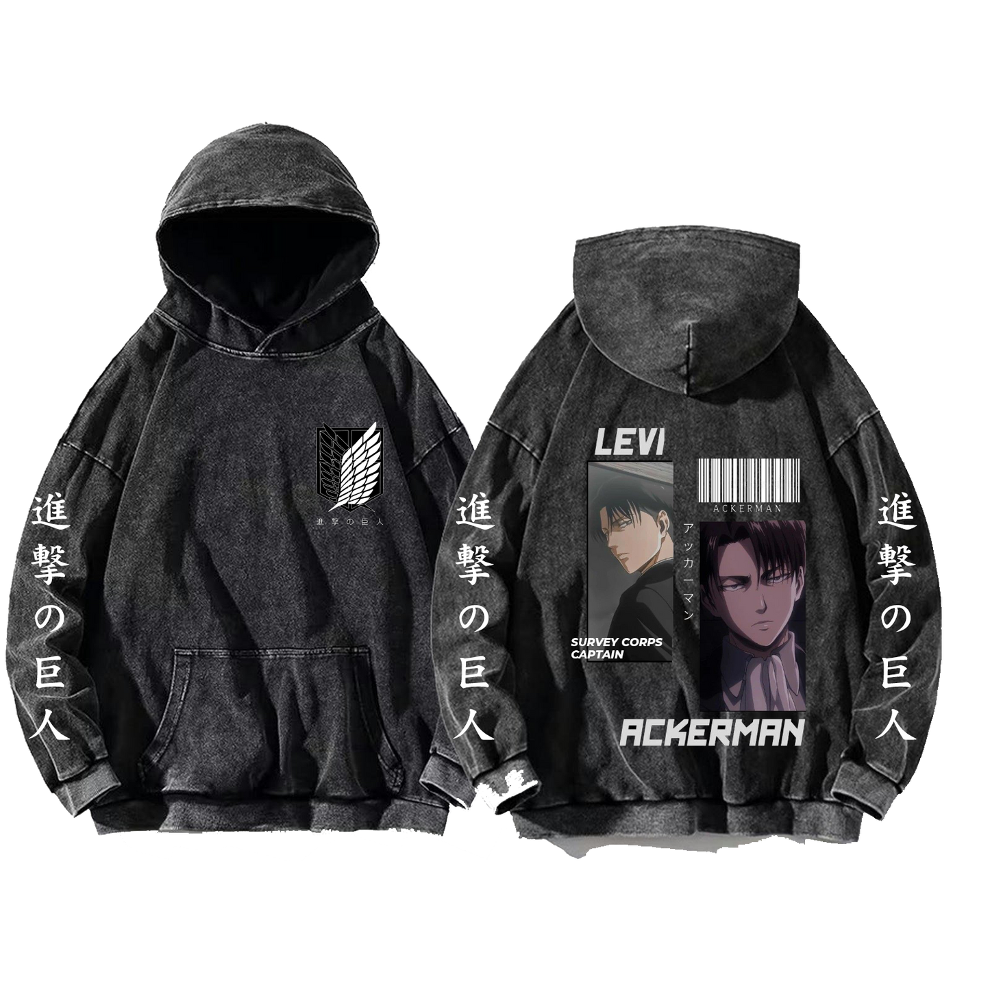 Anime Attack on titan shingeki no kyojin eren levi mikasa Aot Oversize Wash Hoodie gray 9