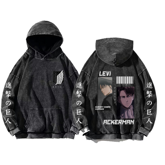 Anime Attack on titan shingeki no kyojin eren levi mikasa Aot Oversize Wash Hoodie gray 9