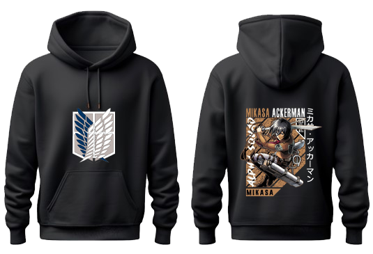 Anime Attack on titan shingeki no kyojin eren levi mikasa Aot Black Oversize HOODIE back 9