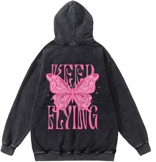 butterflies Oversize Hoodie Washed gray Back  9