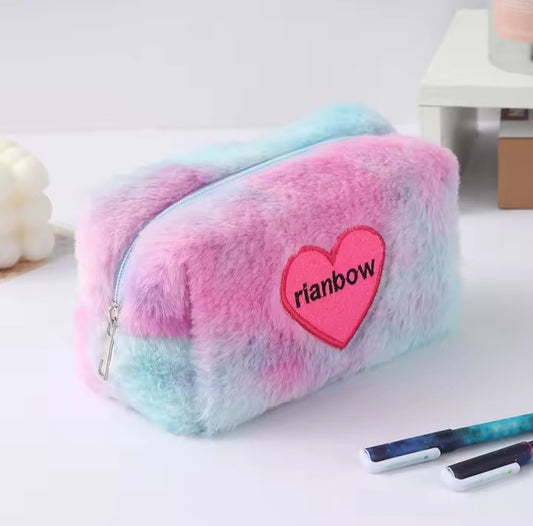 Wholesale Tie Dye Plush Makeup Bag Portable Rainbow Travel Beauty Storage Bag Large Capacity Custom Logo Cosmetic Pouch(Purple)