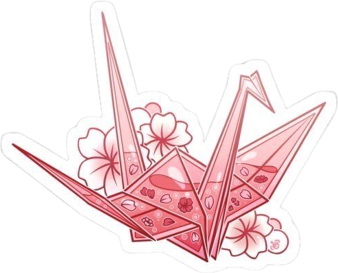 Pink Origami Crane with Cherry Blossoms Aesthetic Sticker, Cute Japanese Paper Bird Art Decal for Laptop, Water Bottles, Journaling, Scrapbooking, and Planners