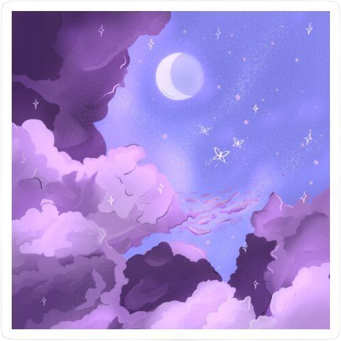 Dreamy Purple Night Sky Aesthetic Sticker, Cute Crescent Moon, Stars, and Butterflies Art Decal for Laptop, Water Bottles, Journaling, Scrapbooking, and Planners
