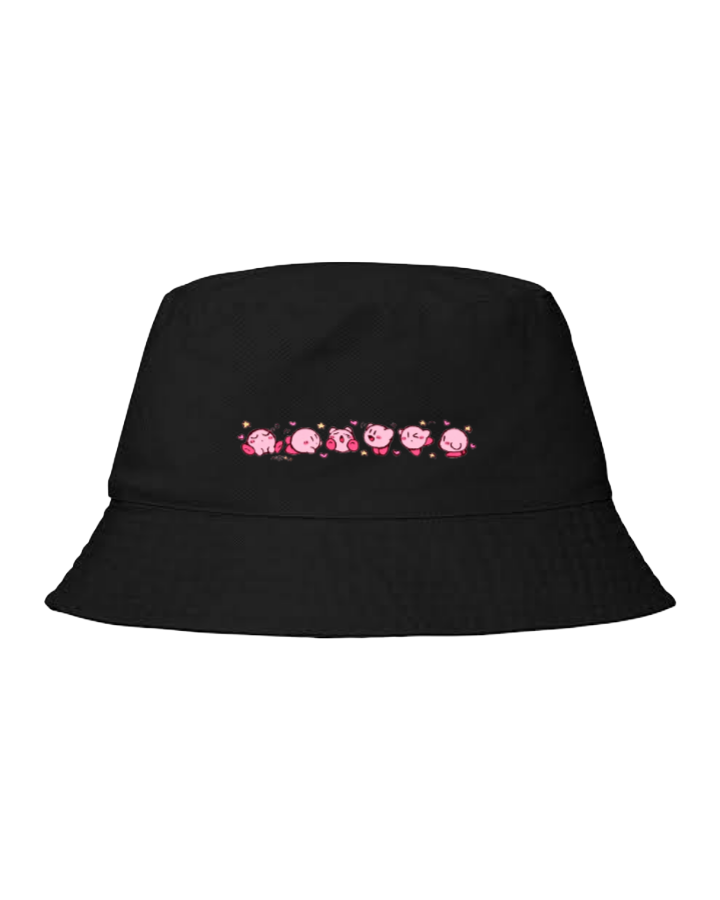 Cute Anime Kirby Bucket Hat, Kawaii Pink Character Black Sun Fisherman Cap, Y2K Streetwear Summer Beach Hat for Women and Men 31