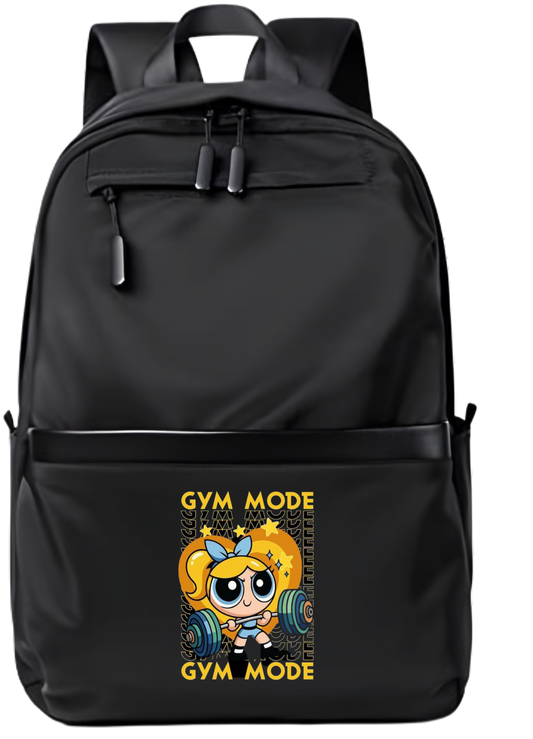 Gym Mode Cartoon Graphic Black Backpack for Women and Girls, Cute Workout Fitness Daypack, Casual School Bookbag