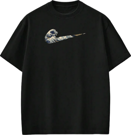 The Great Wave off Kanagawa T-Shirt, Oversized Black