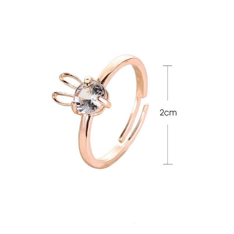 Gold Bunny Ears Ring for Women, Cute Cubic Zirconia Rabbit Finger Ring, Dainty Crystal Animal Promise Ring Kawaii Aesthetic Jewelry Gift