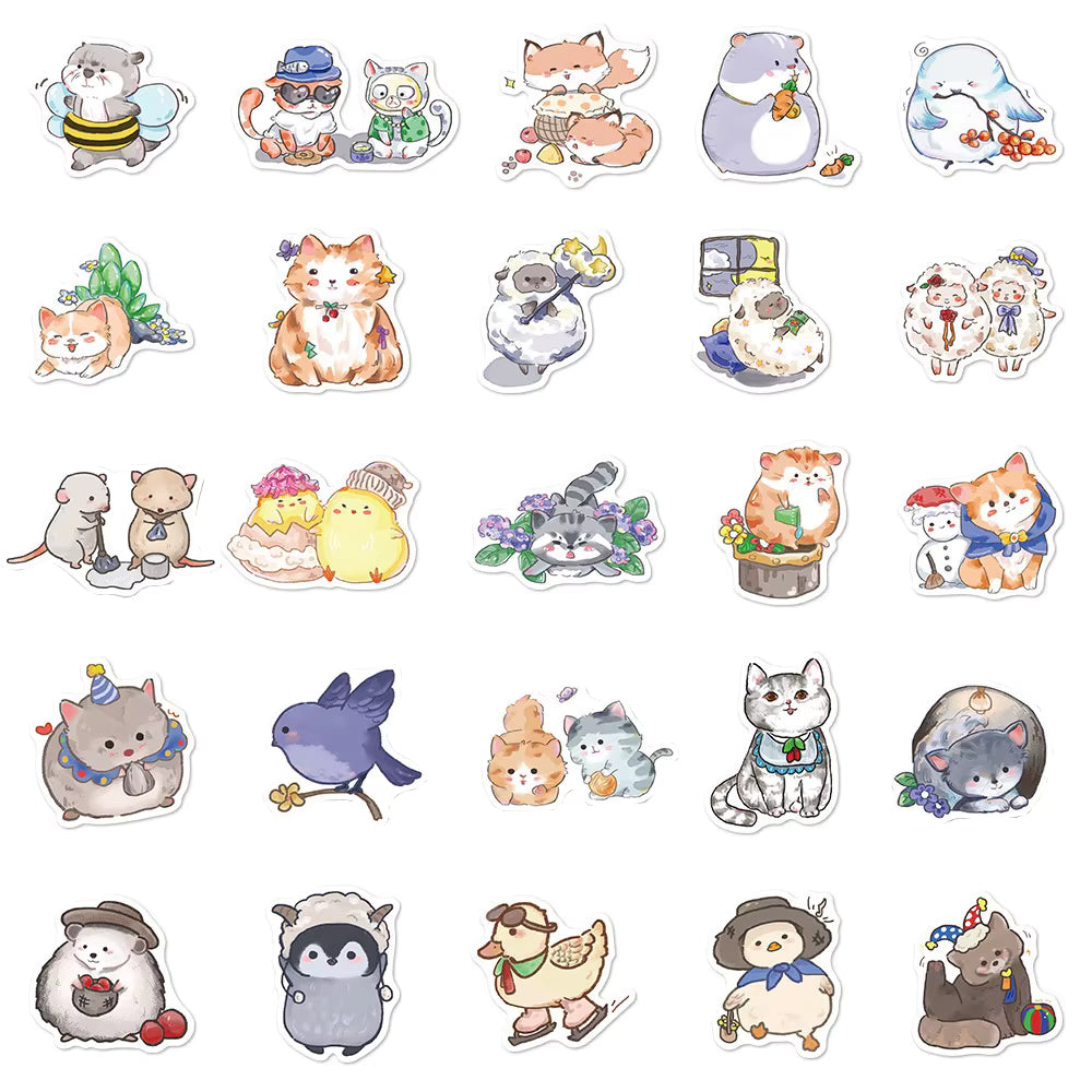 10/30/50pcs Funny Hand Drawn Animal Cat Sheep Stickers Cartoon Graffiti Decal for Notebook Helmet Laptop Cute Sticker Decoration