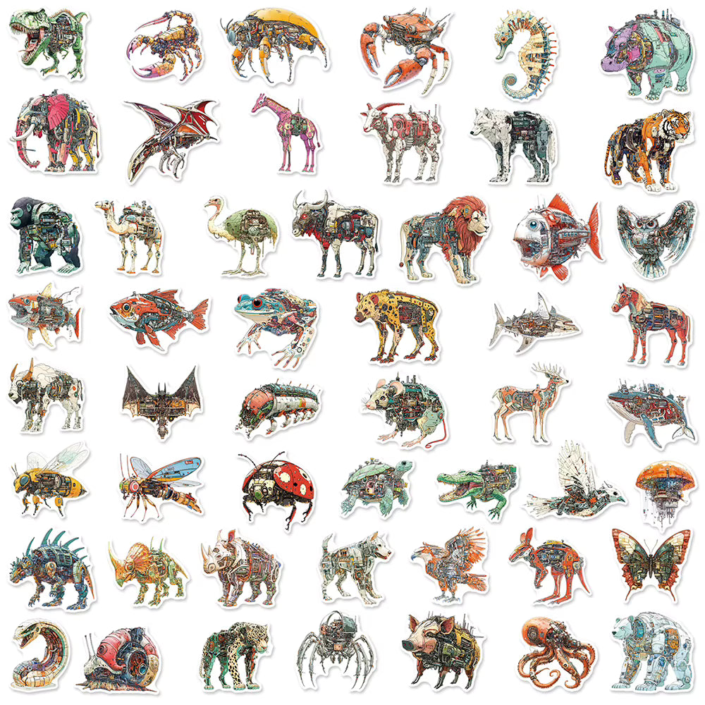10/30/50pcs Cool Mechanical Animals Graffiti Stickers Cartoon Creative Decal Toy DIY Scrapbook Laptop Luggage Waterproof Sticker