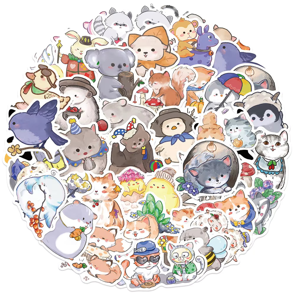 10/30/50pcs Funny Hand Drawn Animal Cat Sheep Stickers Cartoon Graffiti Decal for Notebook Helmet Laptop Cute Sticker Decoration