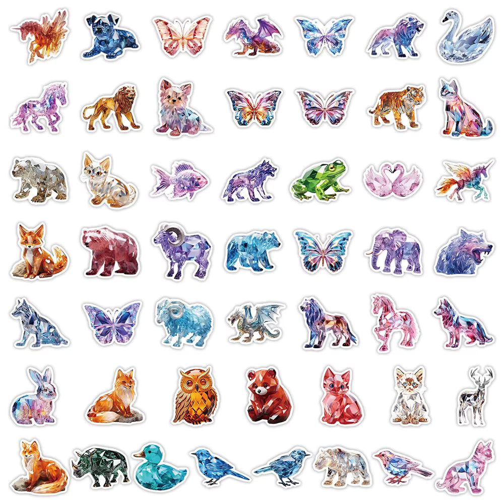 10/30/50pcs Cute Funny Cartoon 3D Crystal Animal Stickers Colorful Aesthetic Decals DIY Luggage Phone Helmet Waterproof Sticker