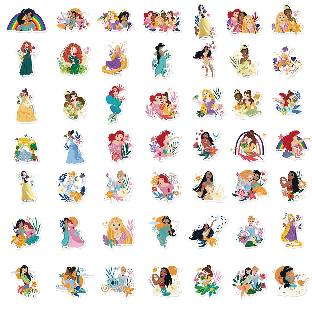 10/30/50pcs Cute Disney Princess Snow White Ariel Rapunzel Stickers Cartoon Decals DIY Phone Notebook Bike Waterproof Graffiti Sticker
