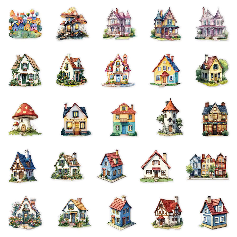 10/30/50pcs Transparent Cartoon Fairy Tale House Stickers Vintage Graffiti Decal for Motorcycle Guitar Notebook Cute DIY Sticker