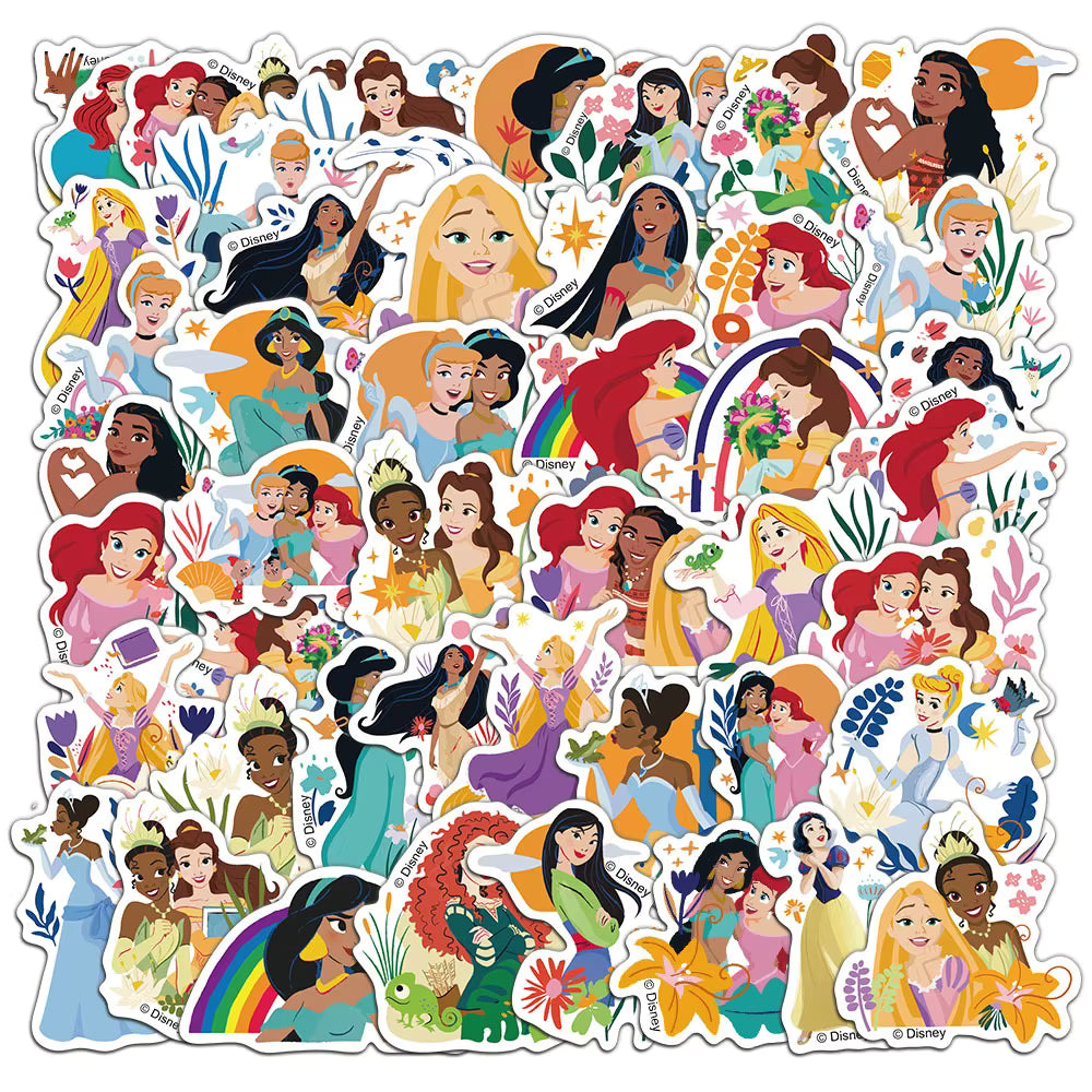 10/30/50pcs Cute Disney Princess Snow White Ariel Rapunzel Stickers Cartoon Decals DIY Phone Notebook Bike Waterproof Graffiti Sticker