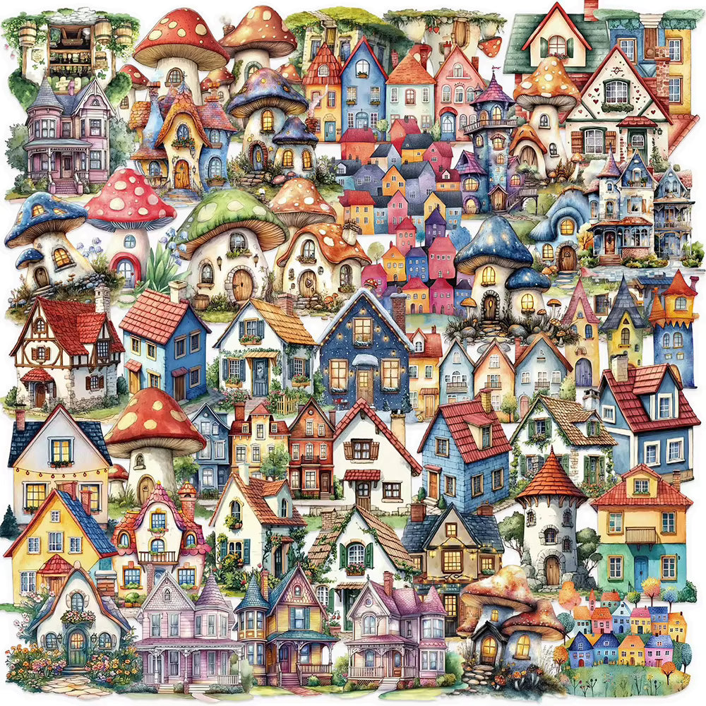 10/30/50pcs Transparent Cartoon Fairy Tale House Stickers Vintage Graffiti Decal for Motorcycle Guitar Notebook Cute DIY Sticker
