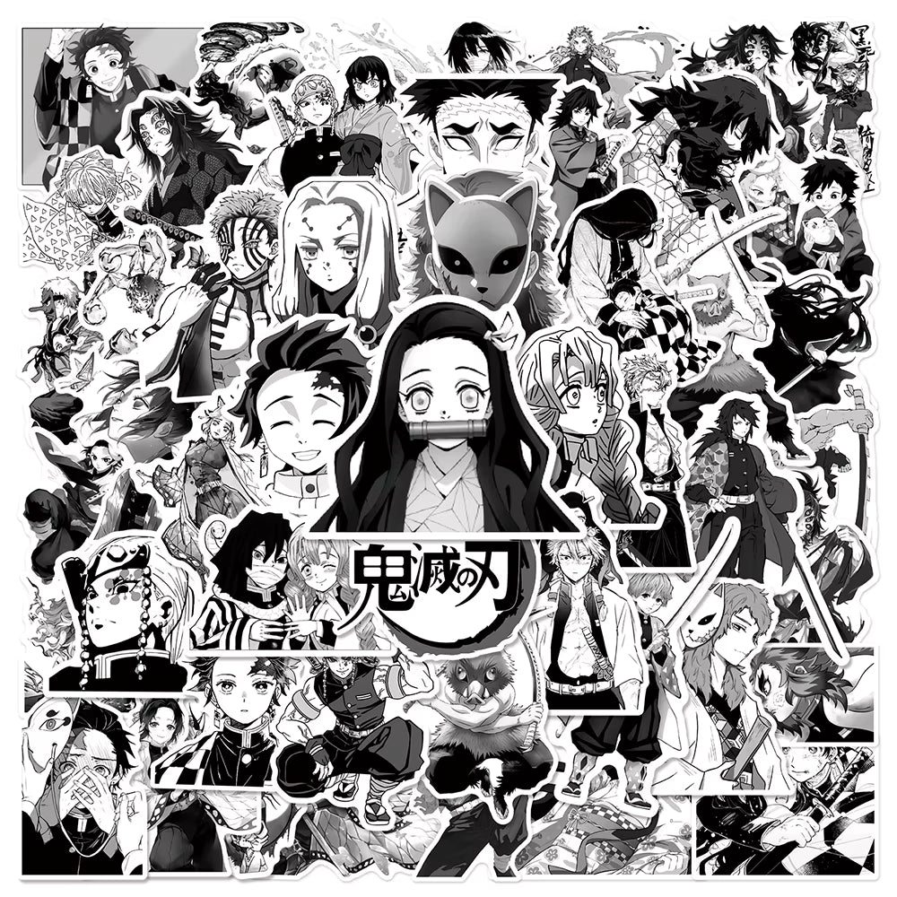 10/30/50pcs Black White Anime Demon Slayer Cartoon Stickers Cool Japanese Manga Decals DIY Stationery Phone Luggage Sticker Toy