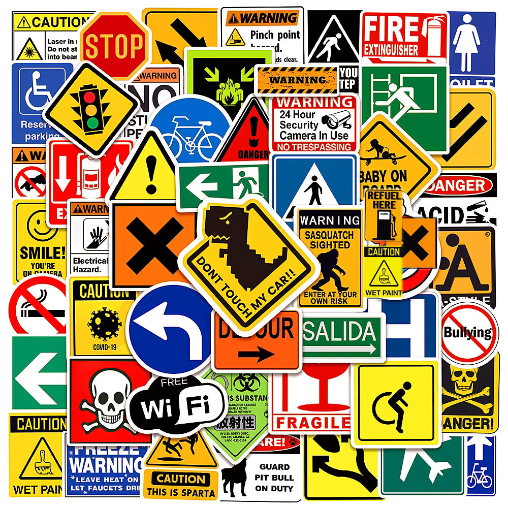 10/30/50/pcs Cartoon Danger Banning Signs Warning Stickers Funny Graffiti Decals for Scrapbook Laptop Cool Waterproof Sticker