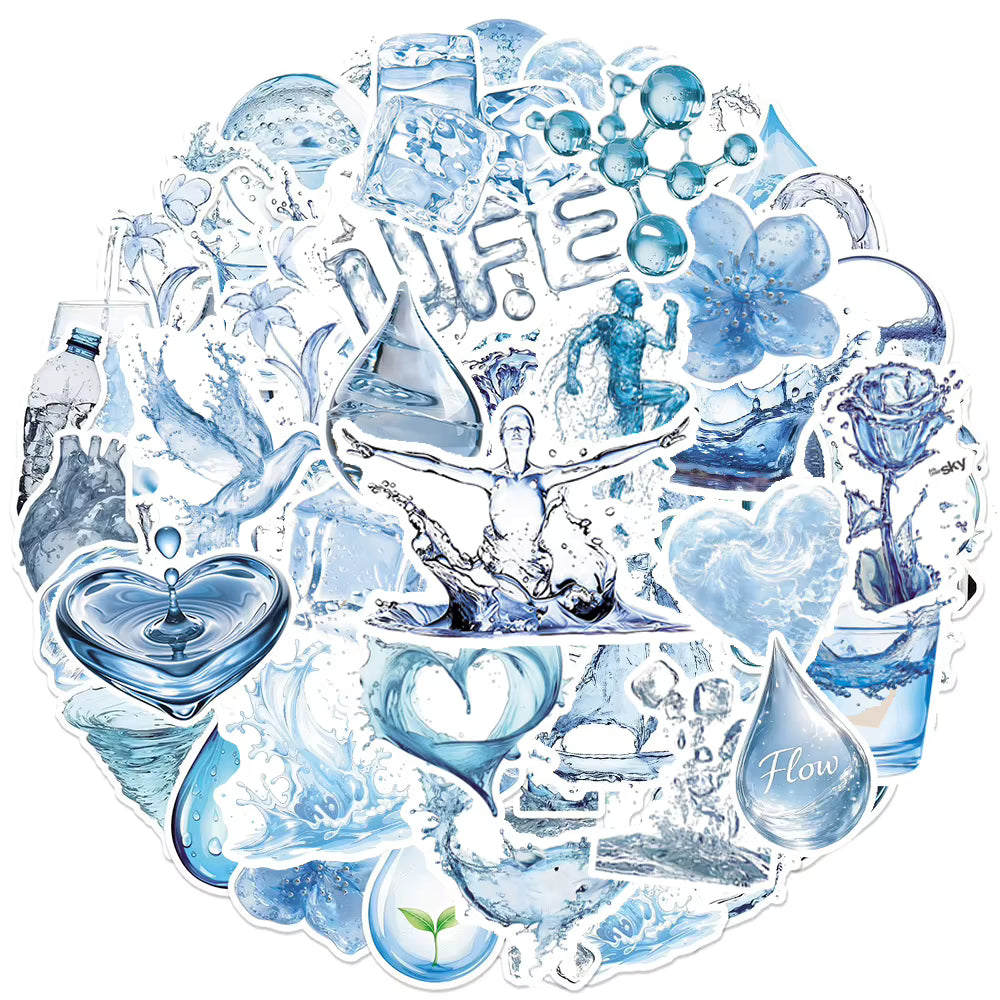 10/30/50pcs INS Style Blue Water Element Graffiti Stickers Cute Aesthetic Decoration Sticker DIY Luggage Laptop Notebook Decals