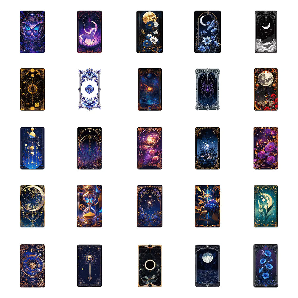 10/30/50pcs Mysterious Universe Starry Sky Cartoon Stickers Aesthetic Moon Flowers Decals DIY Notebook Laptop Phone Sticker Pack
