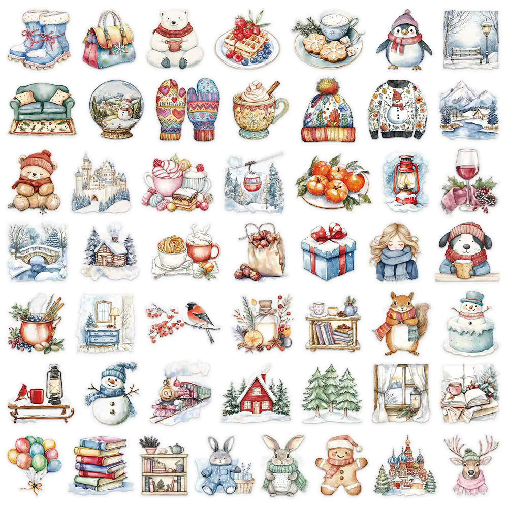 10/30/50/100pcs Cute ChristmasWinter Animal Snowman Stickers Cartoon Graffiti Decals for Motorcycle Helmet Laptop Sticker Decor