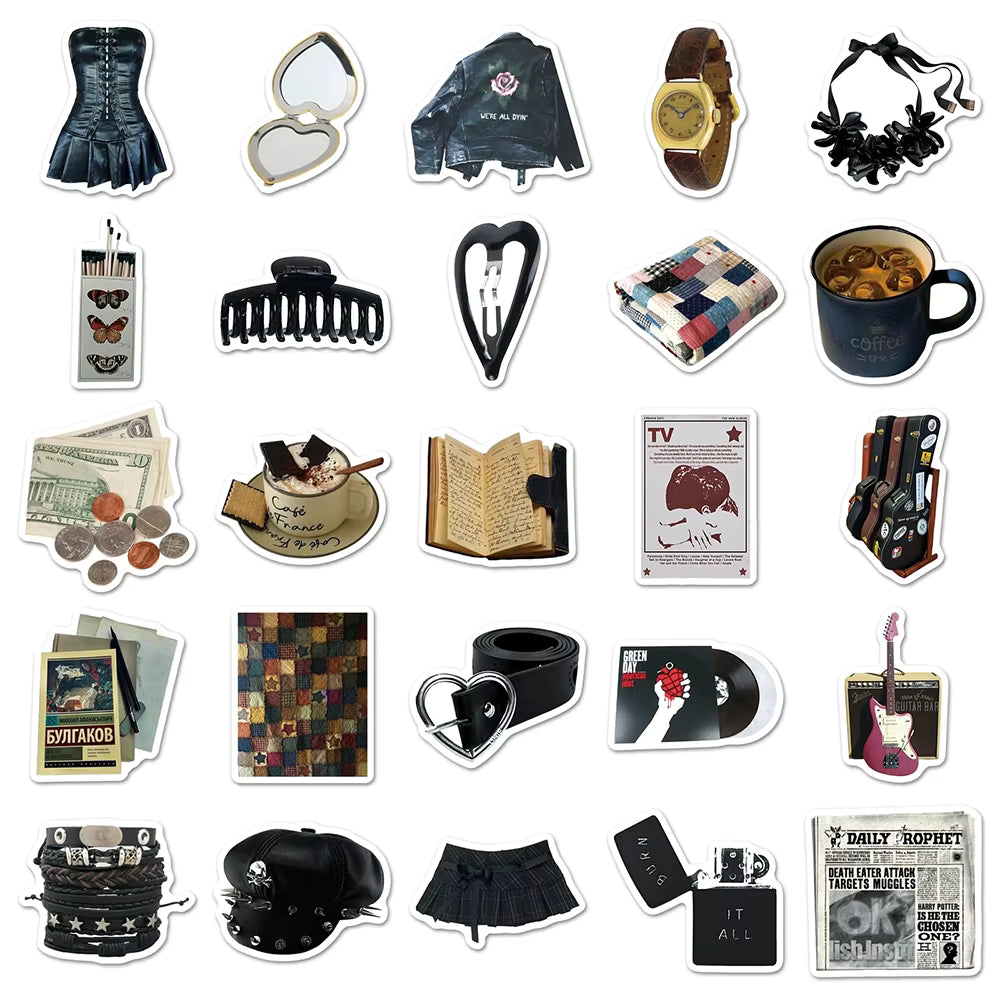 10/30/50pcs Vintage Downtown Girl Aesthetic Stickers INS Style Cartoon Decals for Luggage Phone Laptop Retro Decoration Sticker
