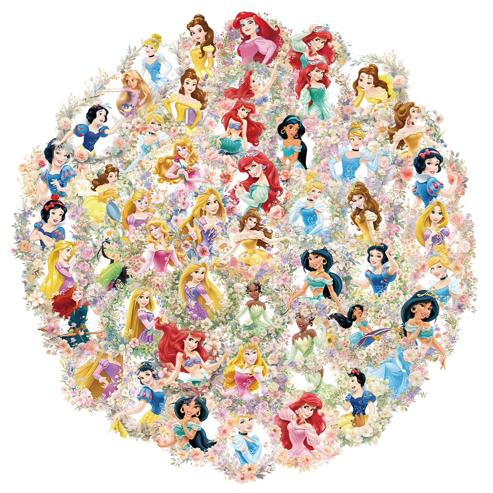 10/30/50pcs Transparent Disney Princess and Flowers Cartoon Stickers Aesthetic Graffiti Luggage Phone Notebook Cute Decoration Sticker