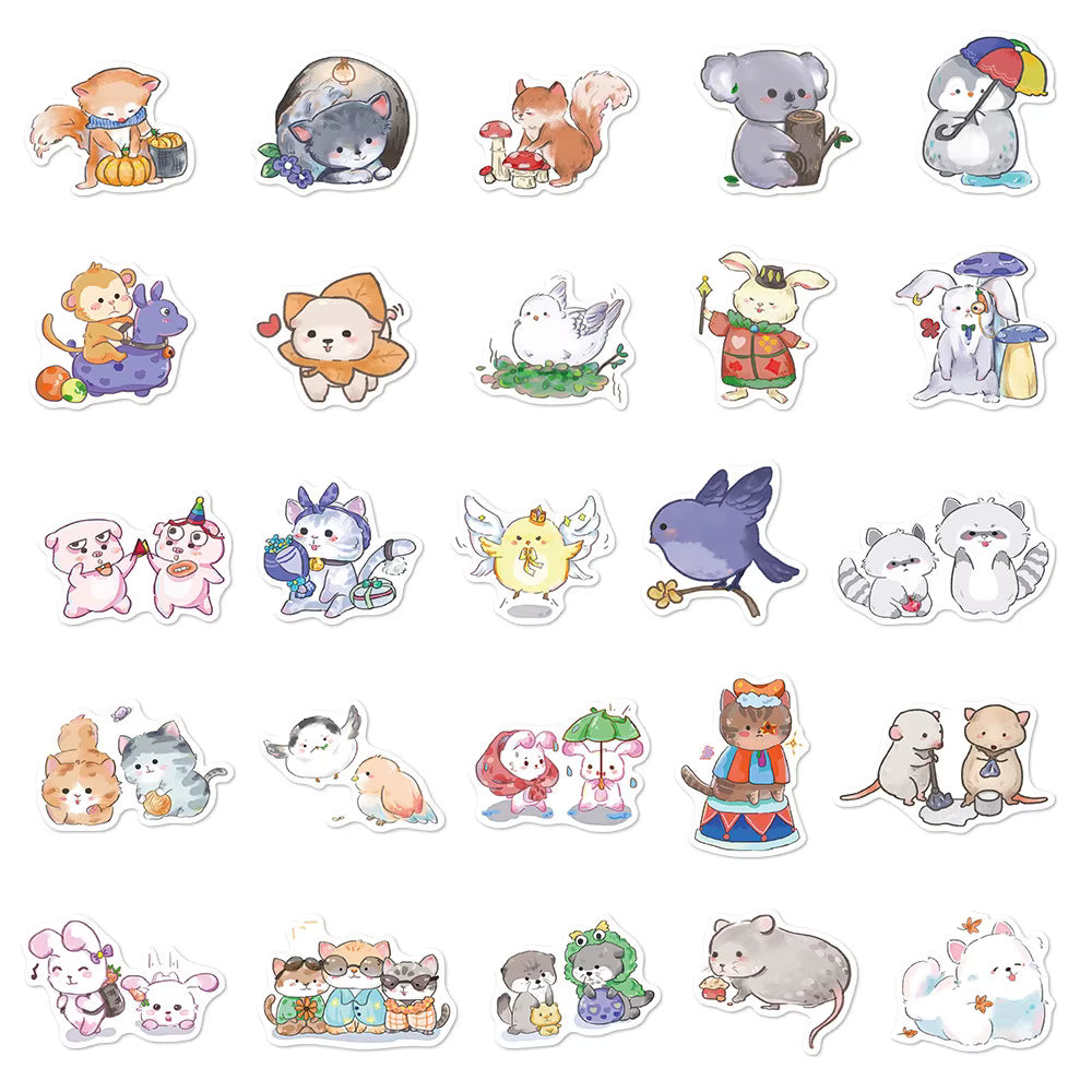 10/30/50pcs Funny Hand Drawn Animal Cat Sheep Stickers Cartoon Graffiti Decal for Notebook Helmet Laptop Cute Sticker Decoration