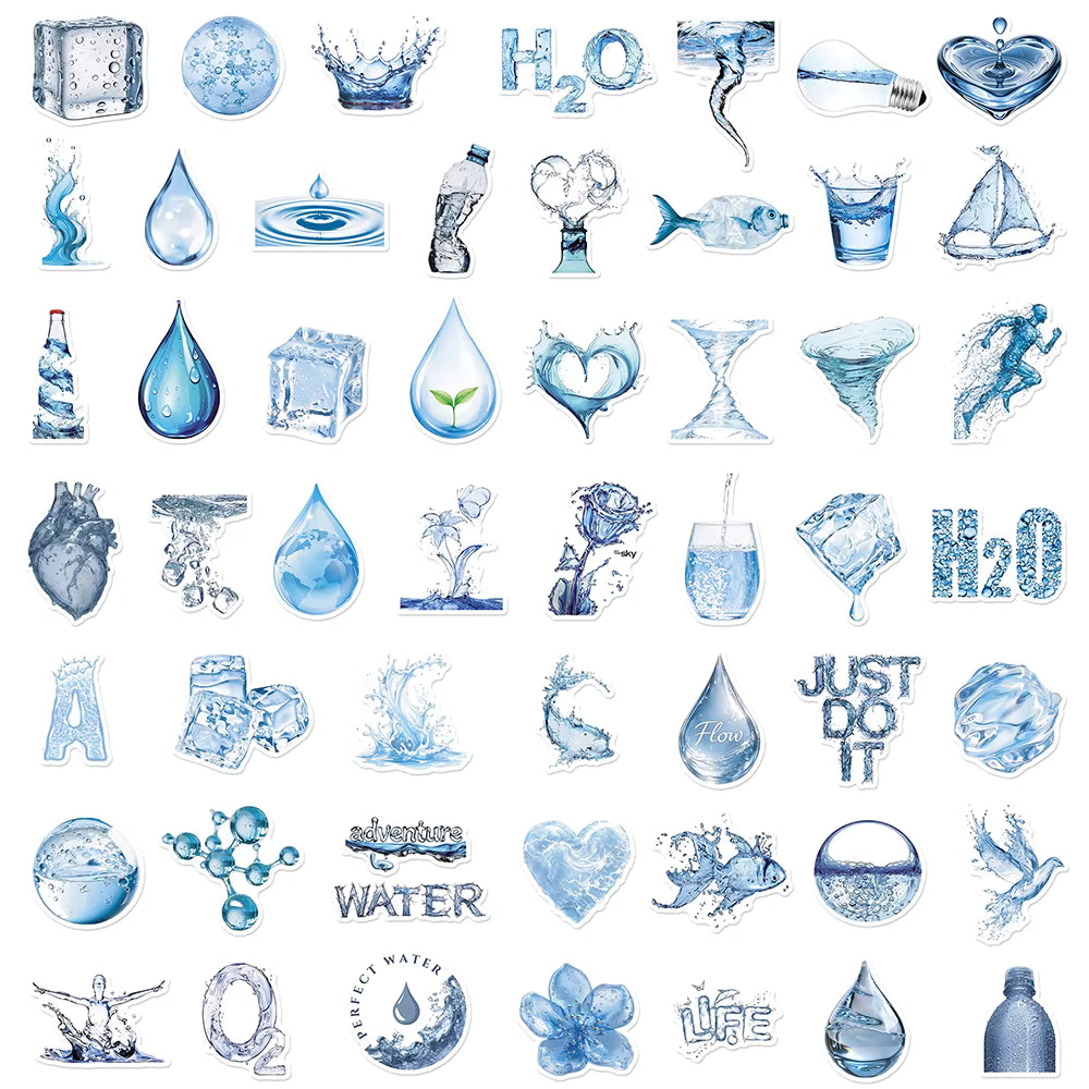 10/30/50pcs INS Style Blue Water Element Graffiti Stickers Cute Aesthetic Decoration Sticker DIY Luggage Laptop Notebook Decals