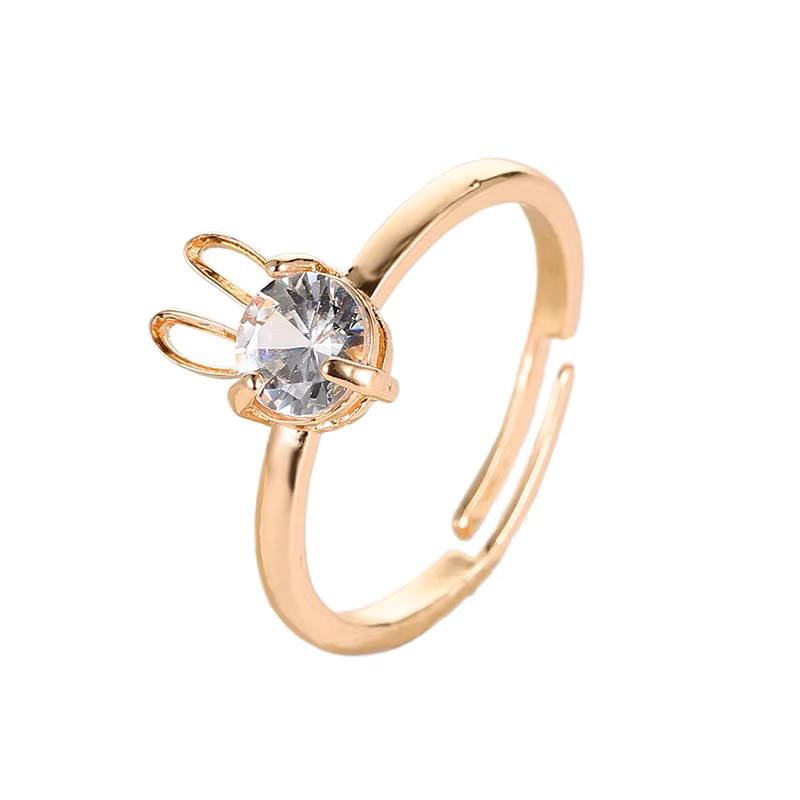 Gold Bunny Ears Ring for Women, Cute Cubic Zirconia Rabbit Finger Ring, Dainty Crystal Animal Promise Ring Kawaii Aesthetic Jewelry Gift