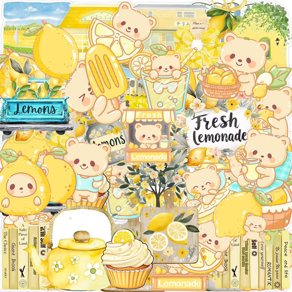 10/30/50pcs Transparent Yellow Lemon Little Bear Cartoon Stickers Aesthetic Graffiti Helmet Stationery Laptop Cute Sticker Toy