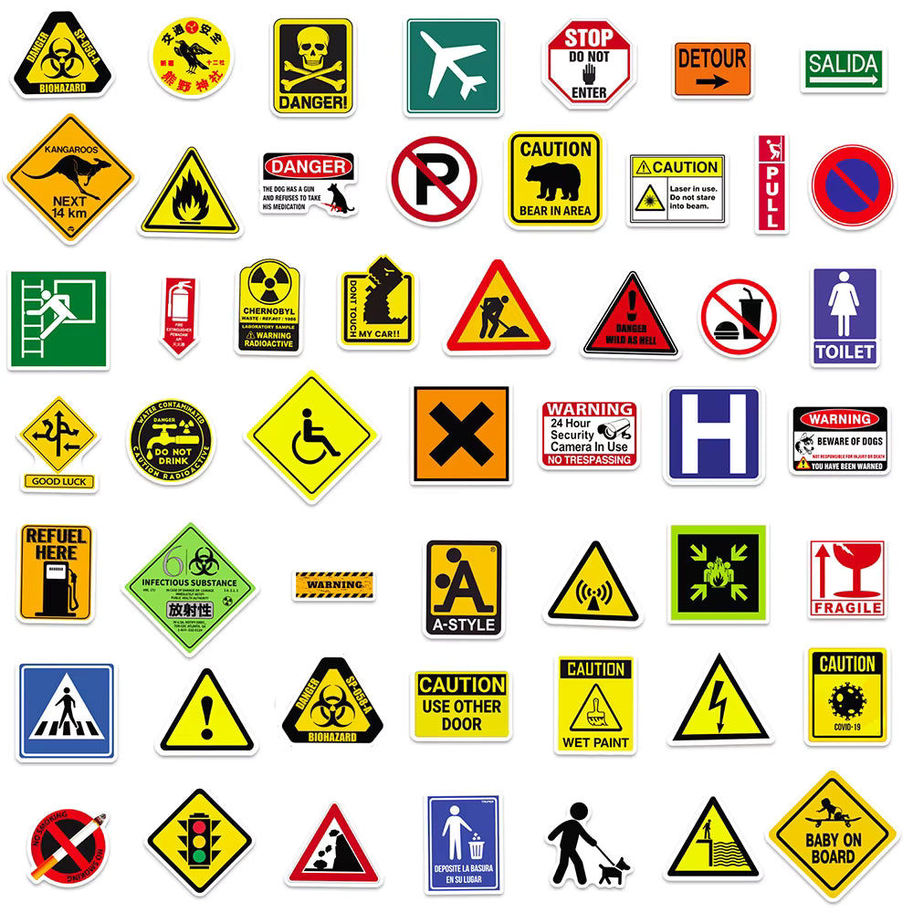 10/30/50/pcs Cartoon Danger Banning Signs Warning Stickers Funny Graffiti Decals for Scrapbook Laptop Cool Waterproof Sticker