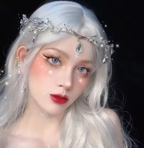 Gothic Elf Tiara Crown for Women, Silver Liquid Metal Circlet Headpiece with Crystal Tear-drop Pendant, Elven Fantasy Fairy Cosplay Hair Accessories