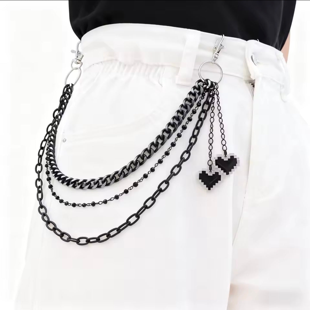 Cool Rock Men's Black Hip Hop Pendant Keychain with Trendy Multi-Layer Design, Jeans & Trousers Chain, Party Jewelry Accessory