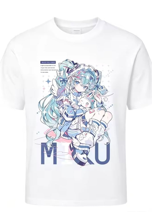 Hatsune Miku Anime T-Shirt Oversized white for Women Teens, Cute Cartoon Graphic Tee, Casual Short Sleeve Kawaii Vocaloid Tops 10