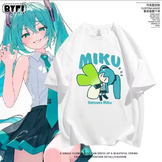 Hatsune Miku Anime T-Shirt Oversized white for Women Teens, Cute Cartoon Graphic Tee, Casual Short Sleeve Kawaii Vocaloid Tops 8