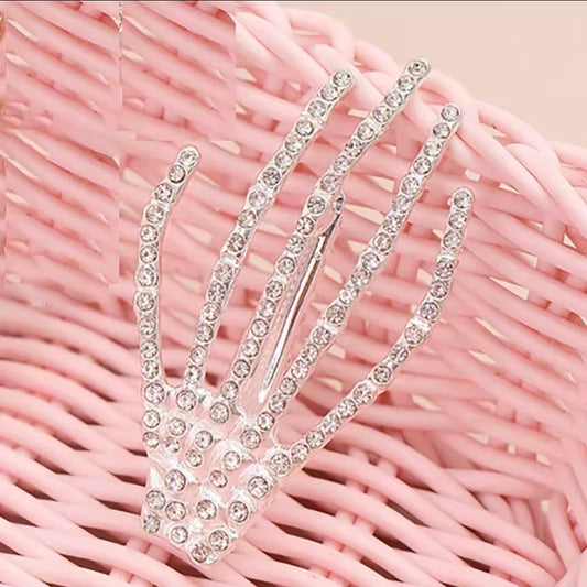 *Rhinestone Skeleton Hand Hair Clips for Women, Crystal Skull Bone Hair Pins, Goth Punk Aesthetic Hair Barrettes Halloween Accessories (2 Pcs Set)