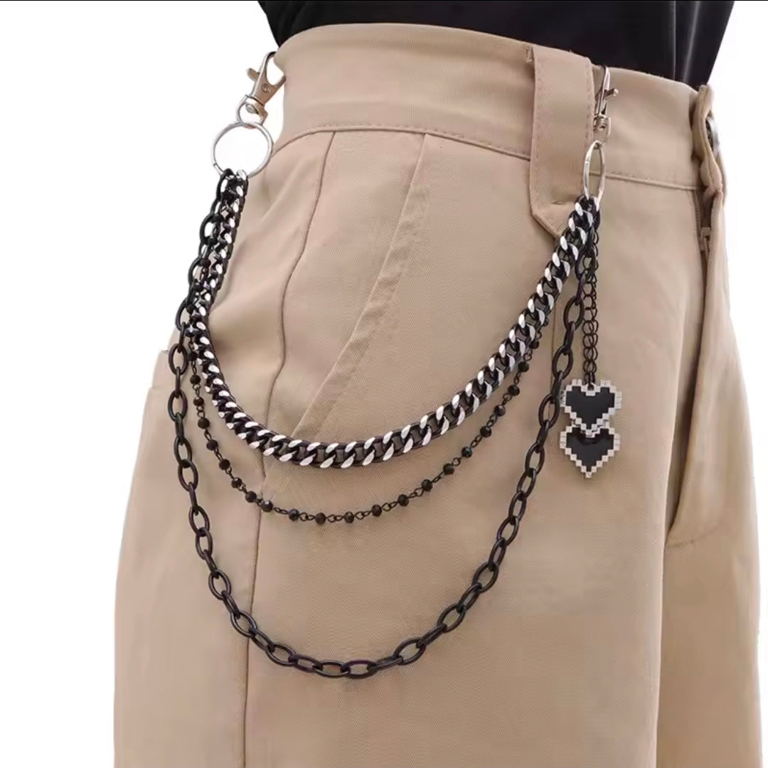 Cool Rock Men's Black Hip Hop Pendant Keychain with Trendy Multi-Layer Design, Jeans & Trousers Chain, Party Jewelry Accessory