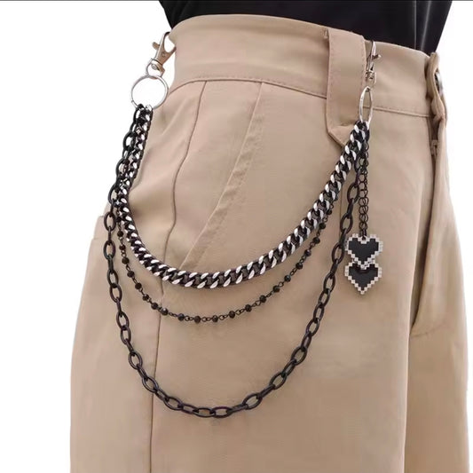 Cool Rock Men's Black Hip Hop Pendant Keychain with Trendy Multi-Layer Design, Jeans & Trousers Chain, Party Jewelry Accessory