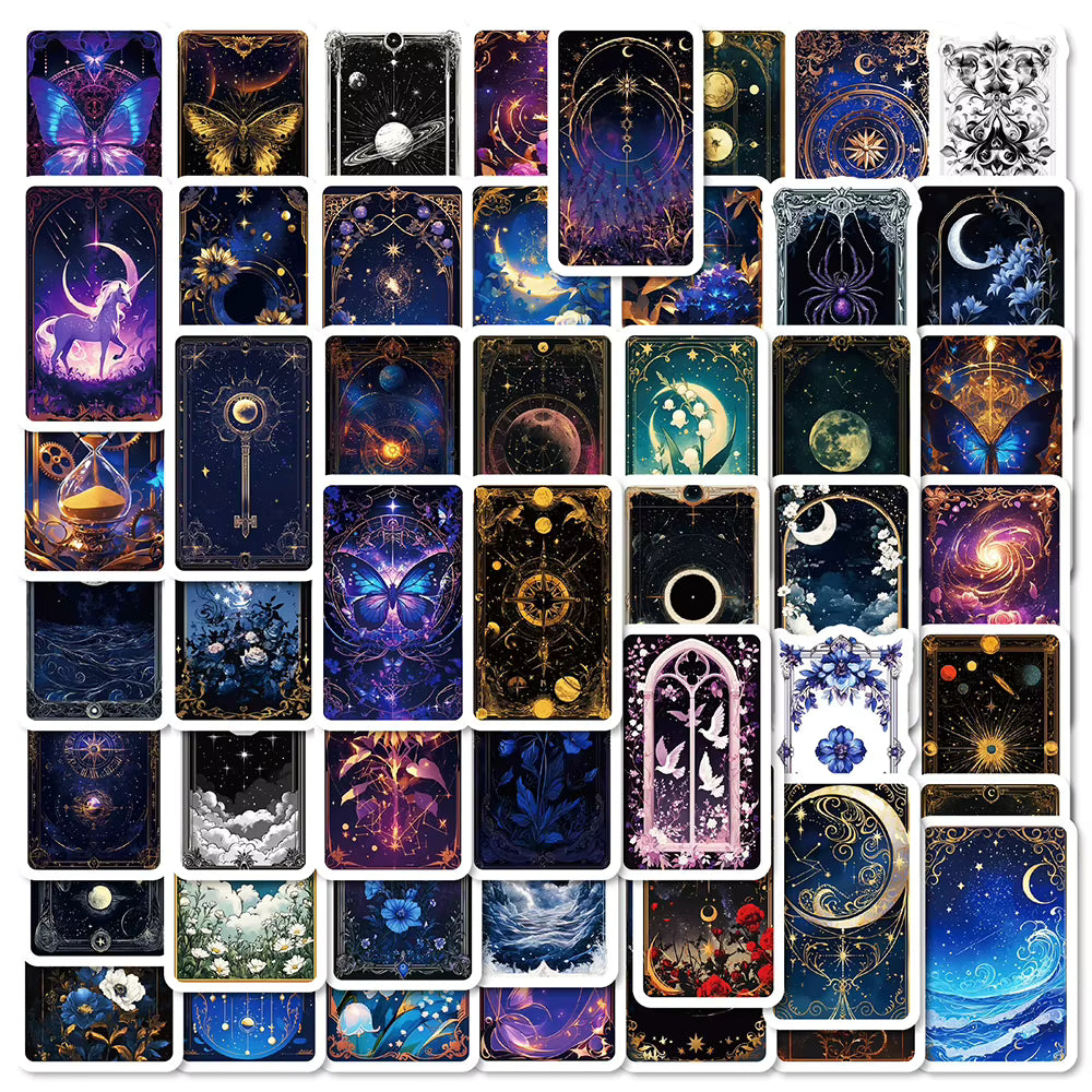 10/30/50pcs Mysterious Universe Starry Sky Cartoon Stickers Aesthetic Moon Flowers Decals DIY Notebook Laptop Phone Sticker Pack