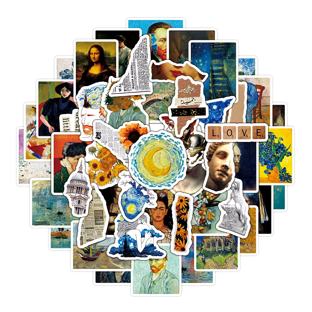 10/30/50pcs Vintage Oil Painting Work Stickers Van Gogh Mona Lisa Decal DIY Luggage Skateboard Notebook Aesthetic Artist Sticker