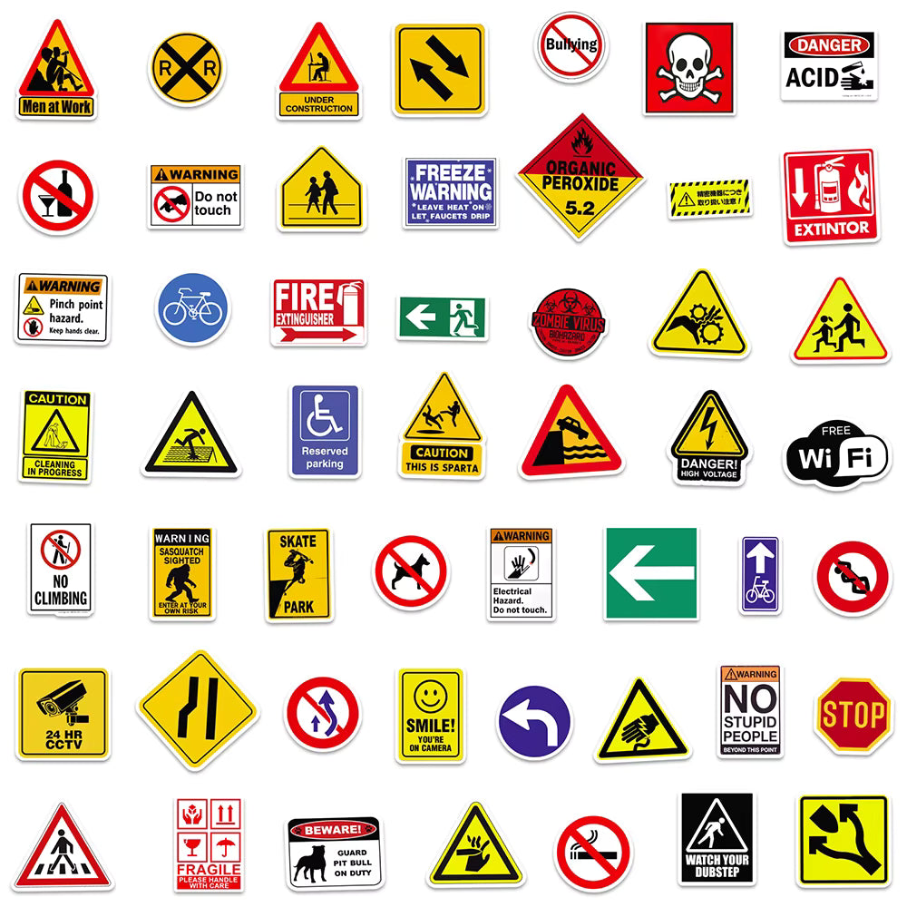 10/30/50/pcs Cartoon Danger Banning Signs Warning Stickers Funny Graffiti Decals for Scrapbook Laptop Cool Waterproof Sticker