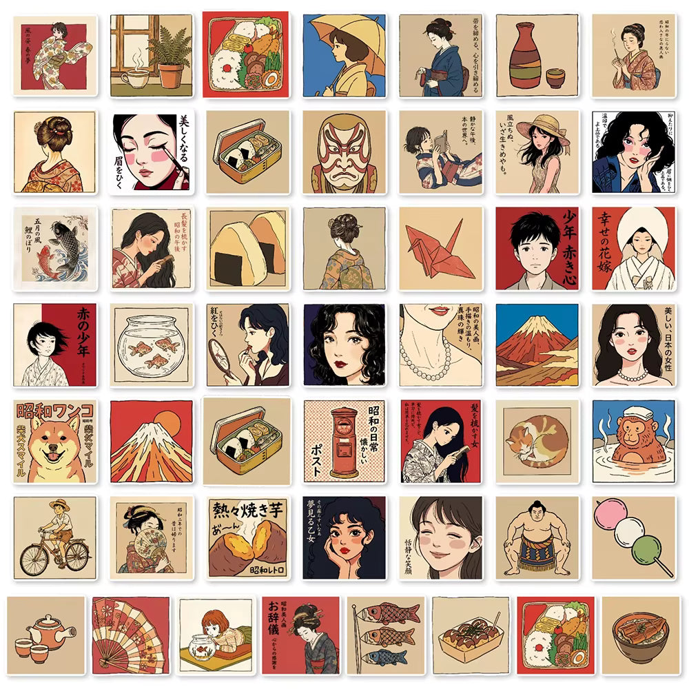 10/30/50pcs Retro Showa Style Cartoon Girl Graffiti Stickers Vintage Japanese Culture Sticker DIY Luggage Guitar Cute Decals Toy