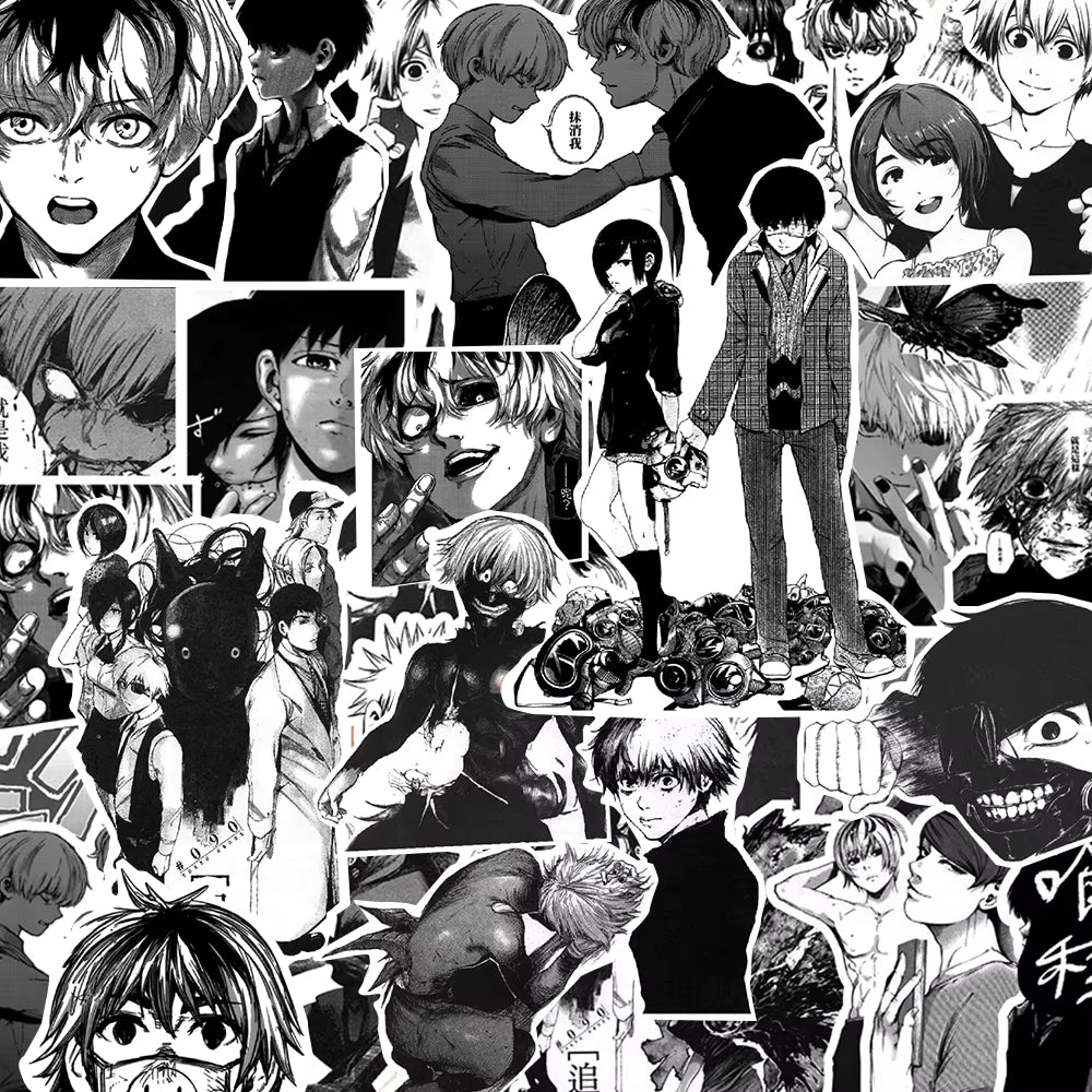 10/30/50pcs Tokyo Ghoul Anime Cartoon Stickers Cool Kaneki Ken Decals Graffiti Notebook Guitar Laptop Black White Manga Sticker