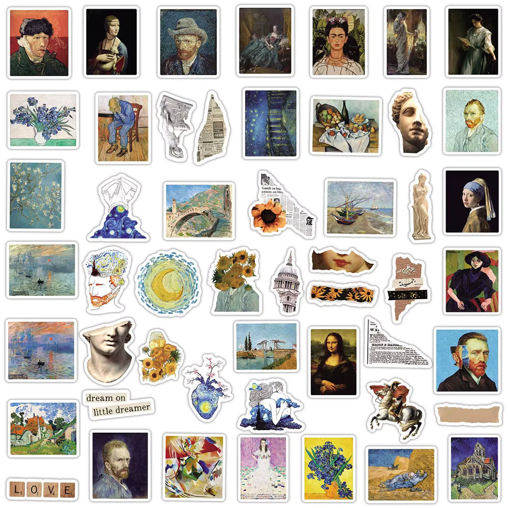 10/30/50pcs Vintage Oil Painting Work Stickers Van Gogh Mona Lisa Decal DIY Luggage Skateboard Notebook Aesthetic Artist Sticker